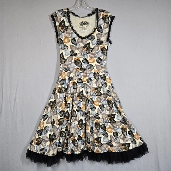 Effie's Heart Women's Fit & Flare Retro Dress Fall Leaf Print Pockets Size L - Picture 3 of 13